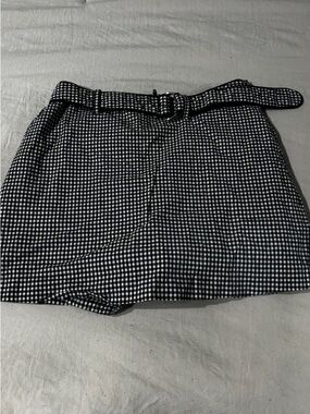 Black and White Gingham Belted Mini Skirt